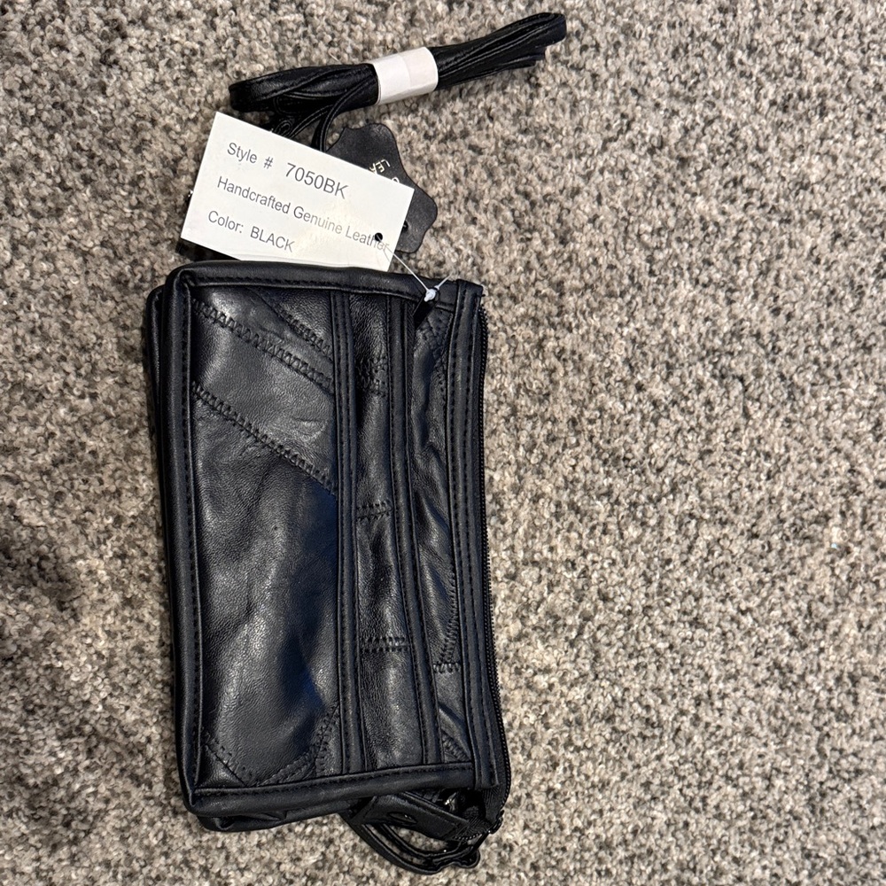 Black Leather Handcrafted Clutch/Crossbody Bag